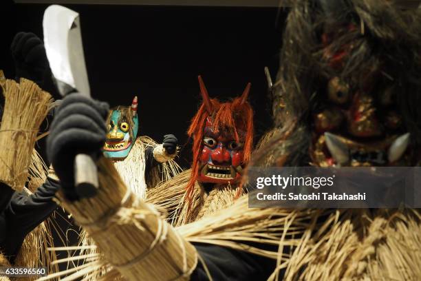 Various kinds of traditional Namahage masks and costumes have been exhibited in the Namahage museum.
