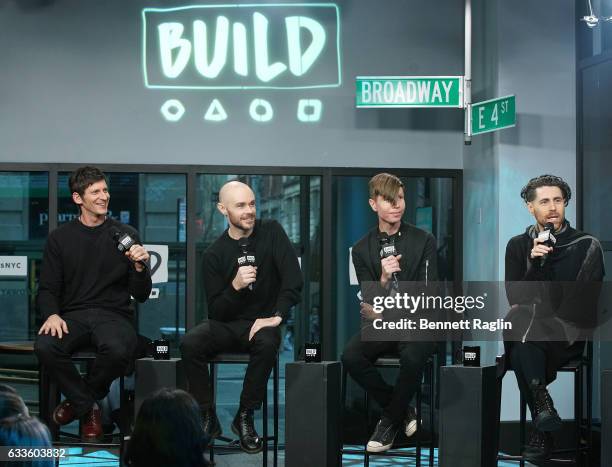 Adam Carson, Hunter Burgan, Jade Puget, and Davey Havok of AFI attend the Build series at Build Studio on February 2, 2017 in New York City.