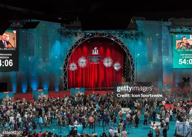 Stage is set to receive the AFC Champions New England Patriots during Super Bowl Opening Night on January 30, 2017 at Minute Maid Park in Houston,...