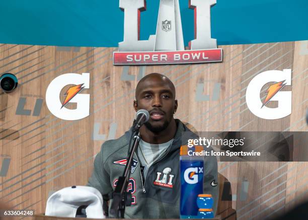 New England Patriots free safety Devin McCourty responds to questions from reporters during Super Bowl Opening Night on January 30, 2017 at Minute...