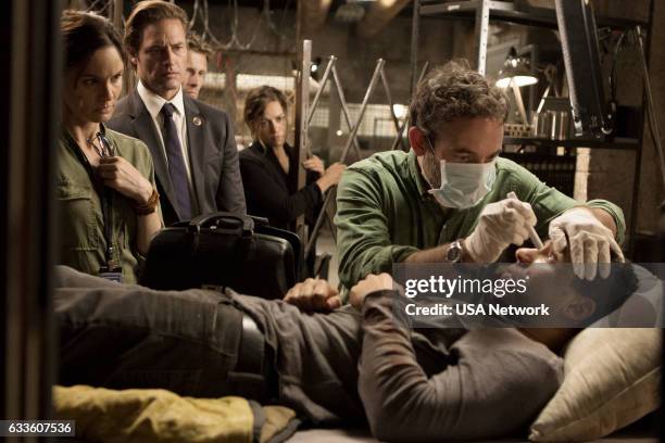 Fallout" Episode 206 -- Pictured: Sarah Wayne Callies as Katie Bowman, Josh Holloway as Will Bowman, Bethany Joy Lenz as Morgan, Chris Conner as Dr....