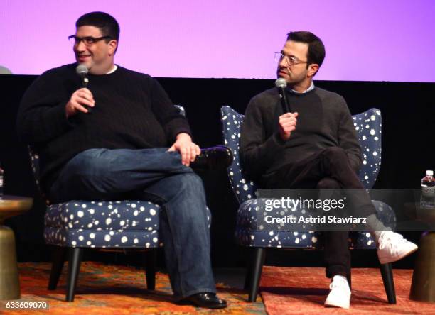 Co-creators and executive producers Adam Horowitz and Edward Kitsis speak on stage during "Once Upon A Time" press junket on Day One of aTVfest 2017...