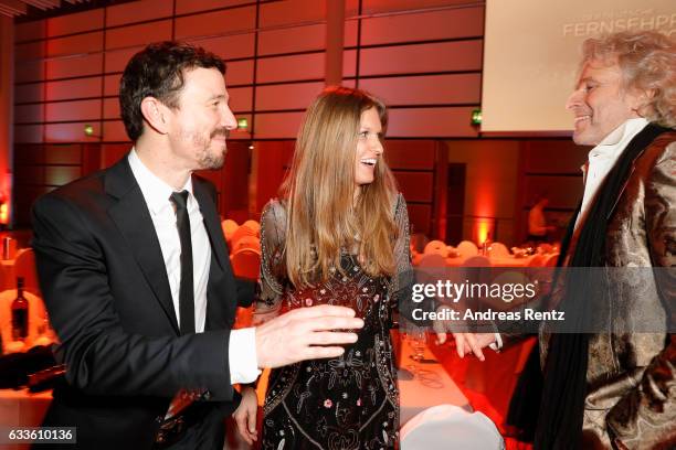 Oliver Berben with his wife Katrin Berben and Thomas Gottschalk attend the German Television Award at Rheinterrasse on February 2, 2017 in...