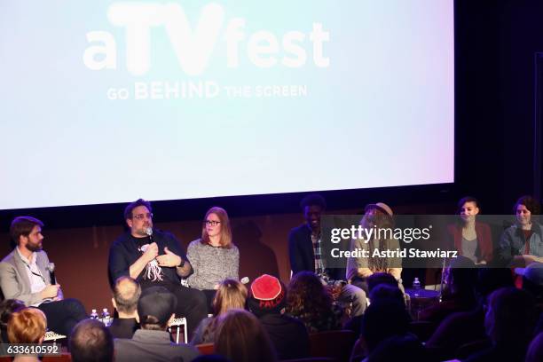 Moderator Josh Lind, Vice president and creative director Jason DeMarco, Vice president of on-air production Chris Hartley, and select SCAD Atlanta...