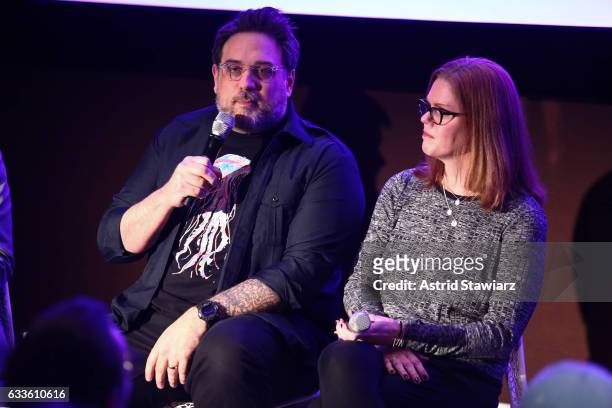 Vice president and creative director Jason DeMarco and Vice president of on-air production Chris Hartley speak on stage during "Freestyling for...