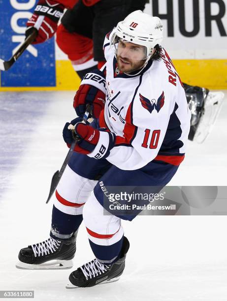 Mike Richards of the Washington Capitals plays in the game against the New Jersey Devils at the Prudential Center on February 6, 2016 in Newark, New...