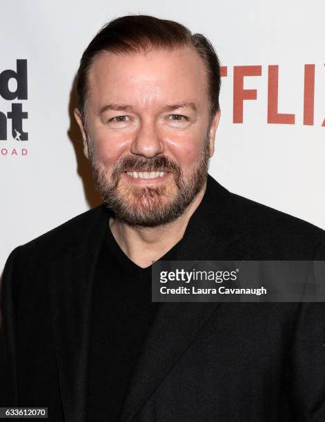 Ricky Gervais attends "David Brent: Life on the Road" New York Screening at Metrograph on February 2, 2017 in New York City.