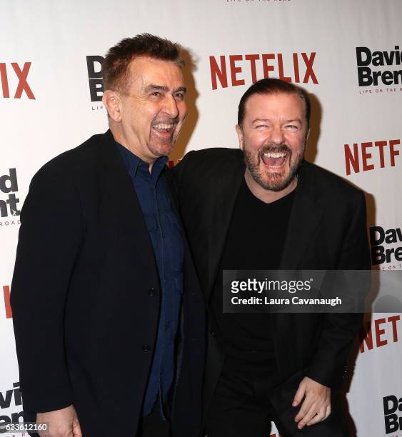 Charlie Hanson and Ricky Gervais attend "David Brent: Life on the Road" New York Screening at Metrograph on February 2, 2017 in New York City.