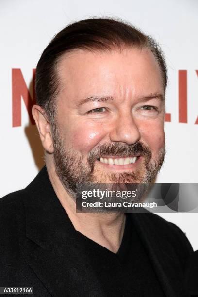 Ricky Gervais attends "David Brent: Life on the Road" New York Screening at Metrograph on February 2, 2017 in New York City.