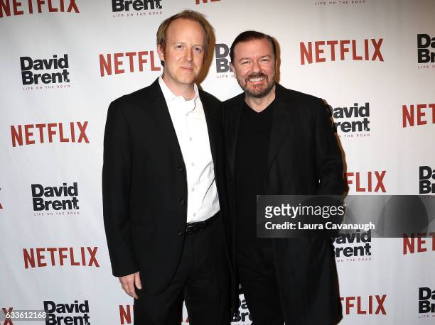 Ian Bricke and Ricky Gervais attend "David Brent: Life on the Road" New York Screening at Metrograph on February 2, 2017 in New York City.