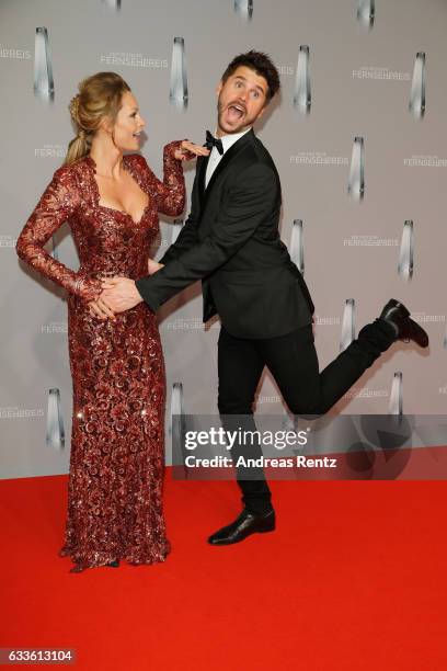 Jana Julie Kilka and Thore Schoelermann arrive for the German Television Award at Rheinterrasse on February 2, 2017 in Duesseldorf, Germany.