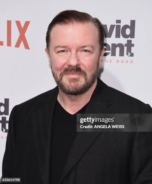 Writer/director Ricky Gervais attends the David Brent: Life on the Road New York Special Screening at Metrograph on February 2, 2017 New York. / AFP...