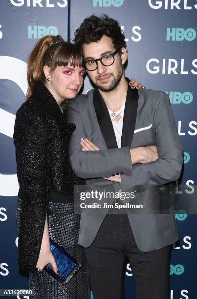 Actress Lena Dunham and musician Jack Antonoff attend the the New York premiere of the sixth and final season of "Girls" at Alice Tully Hall, Lincoln...