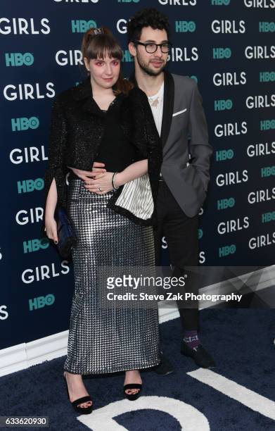 Jack Antonoff and Lena Dunham attend the New York premiere of the sixth and final season Of 'Girls' at Alice Tully Hall, Lincoln Center on February...