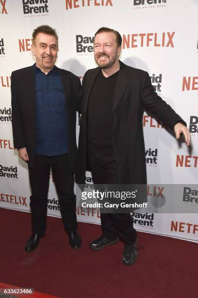 Director and producer, Charlie Hanson and writer, director and actor Ricky Gervais attend "David Brent: Life on the Road" New York screening at...