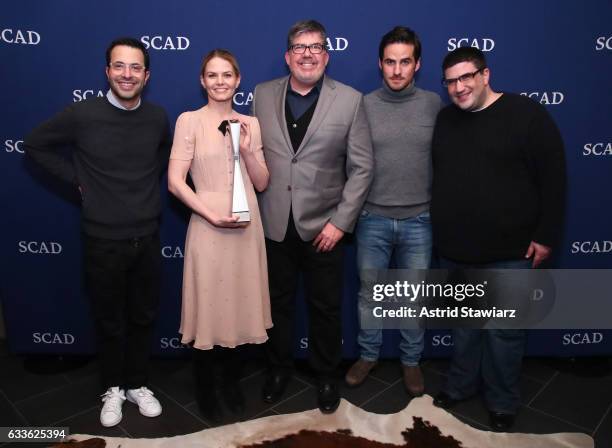 Co-creator and executive producer Edward Kitsis, actress Jennifer Morrison with her Spotlight Award, TV Guide Magazine's Jim Halterman, actor Colin...