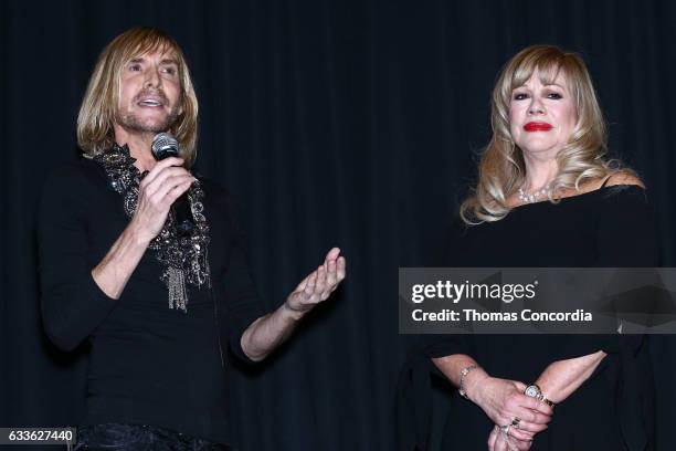 Marc Bouwer with Daphna Ziman adresses the audience before the Marc Bouwer Fall 2017 presentation at Crosby Hotel on February 2, 2017 in New York...