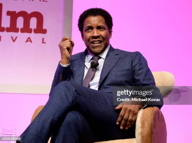 Actor Denzel Washington appears onstage before receiving the Maltin Modern Master Award at The Santa Barbara International Film Festival on February...