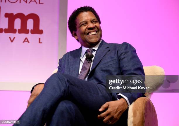 Actor Denzel Washington appears onstage before receiving the Maltin Modern Master Award at The Santa Barbara International Film Festival on February...
