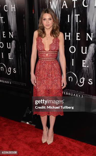 Actress Aimee Teegarden attends a screening of Paramount Pictures' "Rings" at Regal LA Live Stadium 14 on February 2, 2017 in Los Angeles, California.