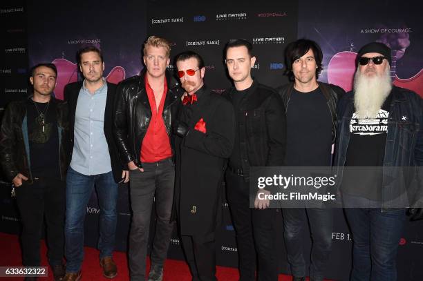 Jorma Vik, Sean Stuart, Josh Homme, Jesse Hughes, Colin Hanks, Matt McJunkins, Dave Catching attend "Eagles of Death Metal: Nos Amis " premiere from...