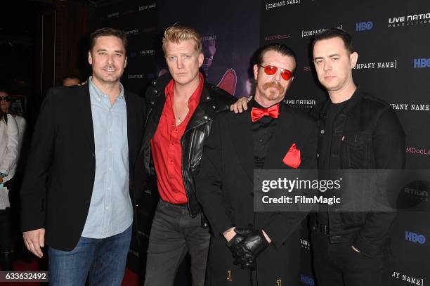Sean Stuart, Josh Homme, Jesse Hughes and Colin Hanks attend "Eagles of Death Metal: Nos Amis " premiere from HBO & Live Nation Productions on...