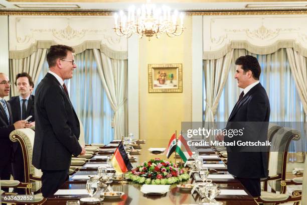 German Development Minister Gerd Mueller meets Nechirvan Barzani, Prime Minister of the Kurdish Government in Northern Iraq on February 02, 2017 in...
