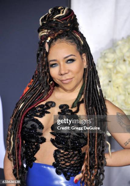 Singer Tameka 'Tiny' Cottle arrives at the premiere of Universal Pictures' "Fifty Shades Darker" at The Theatre at Ace Hotel on February 2, 2017 in...