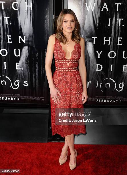 Actress Aimee Teegarden attends a screening of "Rings" at Regal LA Live Stadium 14 on February 2, 2017 in Los Angeles, California.