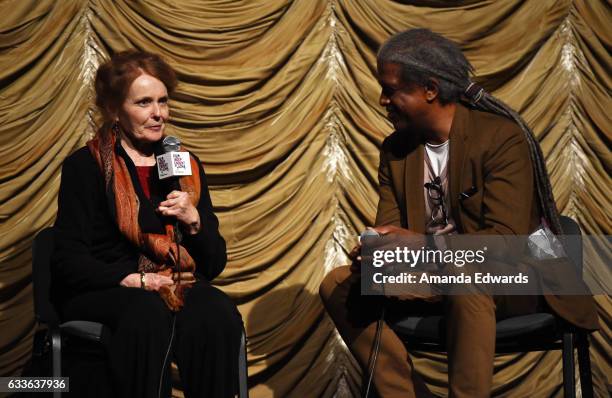 Actress Katharine Houghton and film critic Elvis Mitchell attend the Film Independent Screening and Q&A of "Guess Who's Coming To Dinner" at LACMA on...