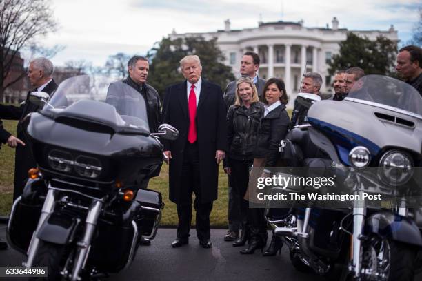 President Trump and Vice President Mike Pence meet with Harley Davidson executives and Union Representatives on the South Lawn of the White House in...