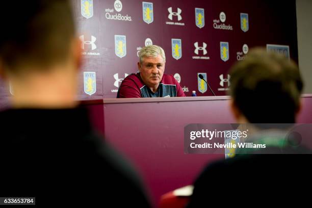 Steve Bruce manager of Aston Villa talks to the press during a press conference at the club's training ground at Bodymoor Heath on February 03, 2017...