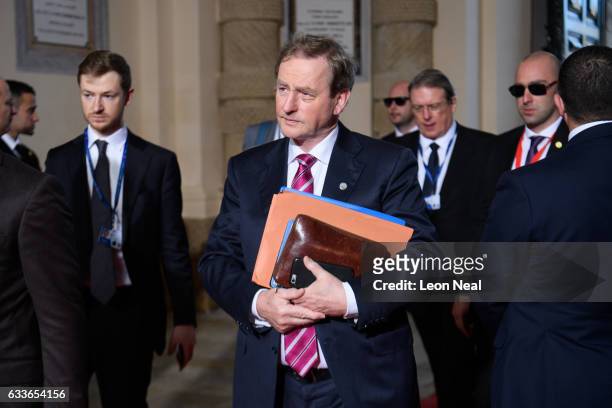 Ireland's Taoiseach, Enda Kenny, arrives at the Malta Informal Summit on February 3, 2017 in Valletta, Malta. Theresa May attends an informal summit...