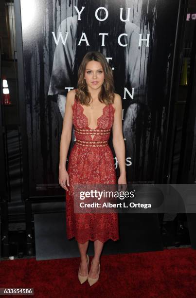 Actress Aimee Teegarden arrives for the Screening Of Paramount Pictures' "Rings" held at Regal LA Live Stadium 14 on February 2, 2017 in Los Angeles,...