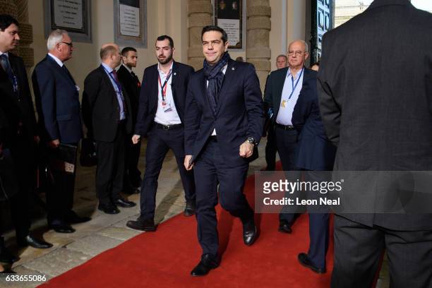 Prime Minister of Greece Alexis Tsipras arrives at the Malta Informal Summit on February 3, 2017 in Valletta, Malta. Theresa May attends an informal...