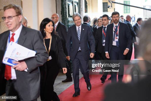 Prime Minister of Italy Paolo Gentiloni arrives at the Malta Informal Summit on February 3, 2017 in Valletta, Malta. Theresa May attends an informal...