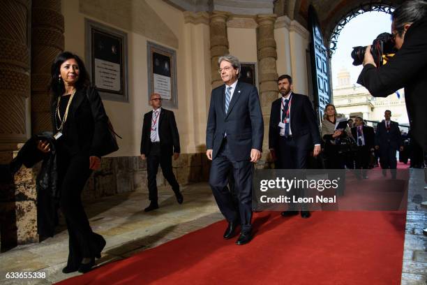 Prime Minister of Italy Paolo Gentiloni arrives at the Malta Informal Summit on February 3, 2017 in Valletta, Malta. Theresa May attends an informal...