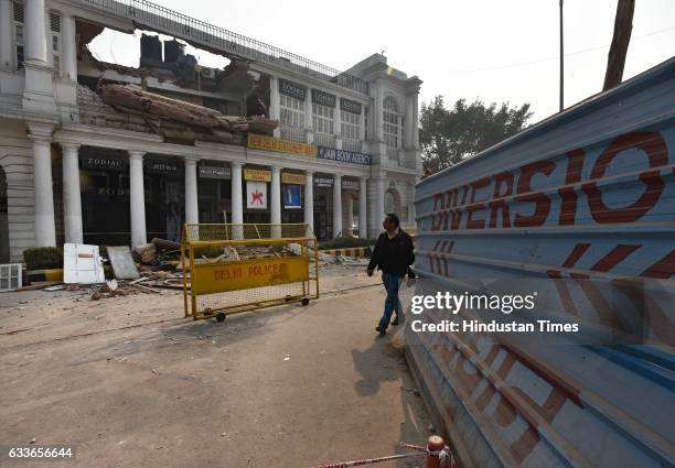 An empty section of a building collapsed in C Block at Connaught place, at around 2:00 am on Wednesday night, on February 2, 2017 in New Delhi,...