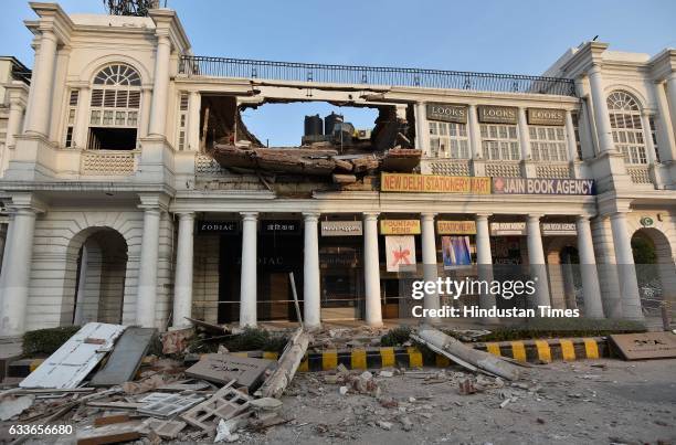 An empty section of a building collapsed in C Block at Connaught place, at around 2:00 am on Wednesday night, on February 2, 2017 in New Delhi,...