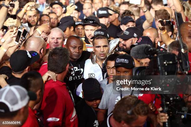 Australian boxer Anthony Mundine arrives to fight in a cruiserweight bout with Danny Green at Adelaide Oval on February 3, 2017 in Adelaide,...