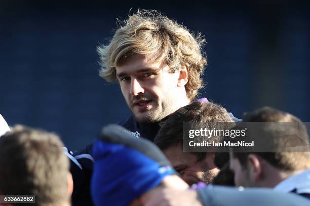 Richie Gray takes part in the captain's run prior to tomorrow's 6 Nations match between Scotland and Ireland at Murrayfield on February 3, 2017 in...