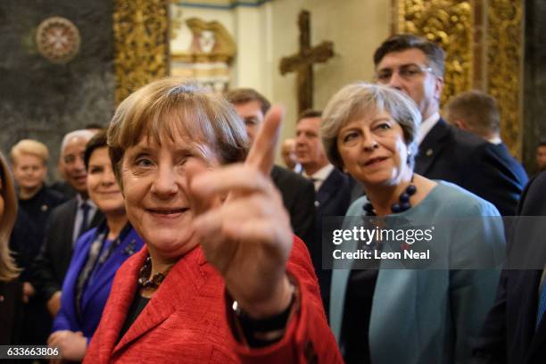 British Prime Minister Theresa May and German Chancellor Angela Merkel visit Saint John's Co-Cathedral at the Malta Informal Summit on February 3,...