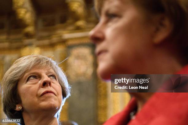 British Prime Minister Theresa May and German Chancellor Angela Merkel visit Saint John's Co-Cathedral at the Malta Informal Summit on February 3,...