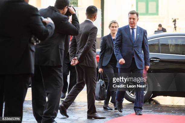 Prime Minister of Latvia, Maris Kucinskis, arrives at the Malta Informal Summit on February 3, 2017 in Valletta, Malta. Theresa May attends an...