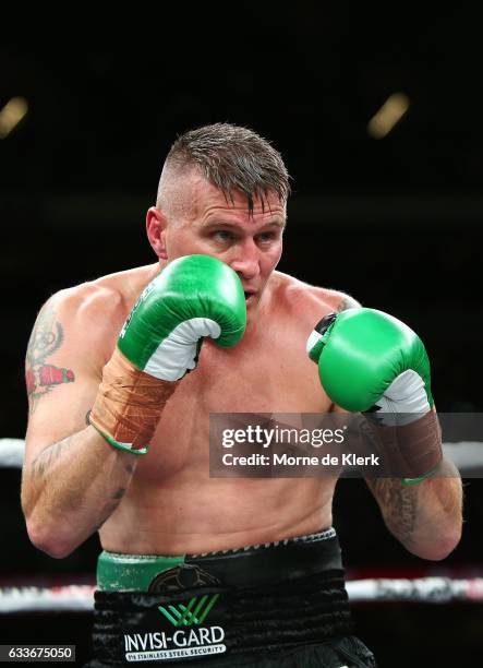 Australian boxer Danny Green fight during his cruiserweight bout with Anthony Mundine at Adelaide Oval on February 3, 2017 in Adelaide, Australia.