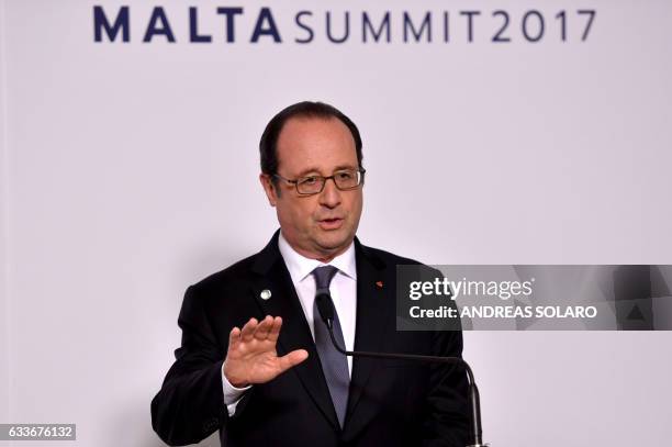 France's President Francois Hollande gives a press conference during an European Union summit on February 3, 2017 in Valletta, Malta. A French...