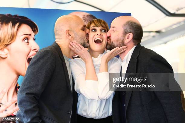 Director Riccardo Milani, Paola Cortellesi and Antonio Albanese attend a photocall for 'Mamma O Papa' movie at Bernini Hotel on February 3, 2017 in...