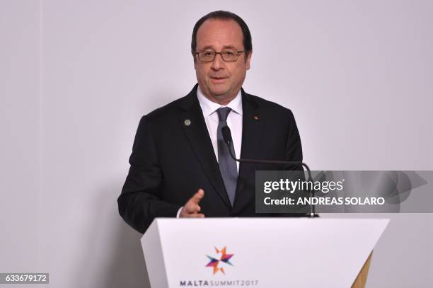 France's President Francois Hollande gives a press conference during an European Union summit on February 3, 2017 in Valletta, Malta. A French...
