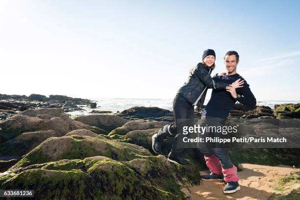 Armel Le Cleac'h, winner of the Vendee Globe around the world solo yacht race 2016-2017 is photographed with his wife for Paris Match on January 22,...