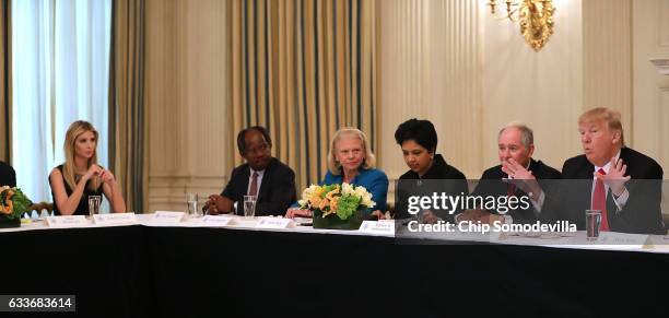 President Donald Trump delivers opening remarks at the beginning of a policy forum with daughter Ivanka Trump, Global Infrastructure Partners...